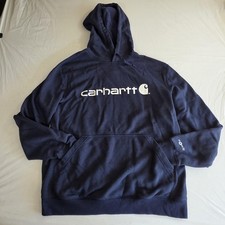 Carhartt Hoodie Mens Large Blue Force Pullover Sweatshirt Logo Graphic Workwear