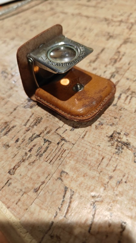 Vintage German Folding Spring Loupe Jeweler Magnifying Glass & Case Jewelry