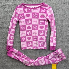 Barbie Girls Youth 4 Pink Long Sleeve Holiday Snuggly Soft Pajama Set 2pc