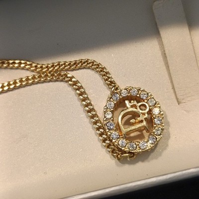Christian Dior CD Logo Rhinestone Necklace, Gold