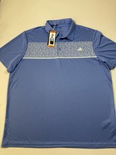 Adidas Polo Shirt Mens 2XL Blue Floral Short Sleeve Performance Stretch Golf NWT