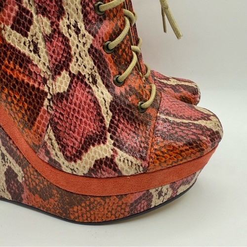 Michael Antonio Wedge Snake Print Leather-Suede Lace Up Boots Size 7.5 - Picture 15 of 16