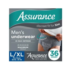 Assurance Men's Incontinence Underwear, L/XL , Maximum Absorbency (36 Count)