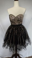 Terani Couture Sequin Prom Dress 2-in-1 Strapless w/ Tulle Skirt Cocktail Size 6