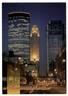 Minneapolis Minnesota IDS Center Building AT&T Tower night vintage postcard