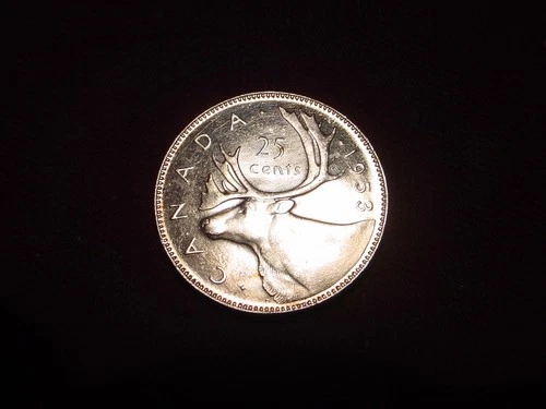 1953 CANADA SILVER 25 CENTS! - NO SHOULDER FOLD - BU