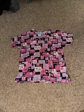 HQ Pink Ribbon/Floral Print Scrub Top Size XS