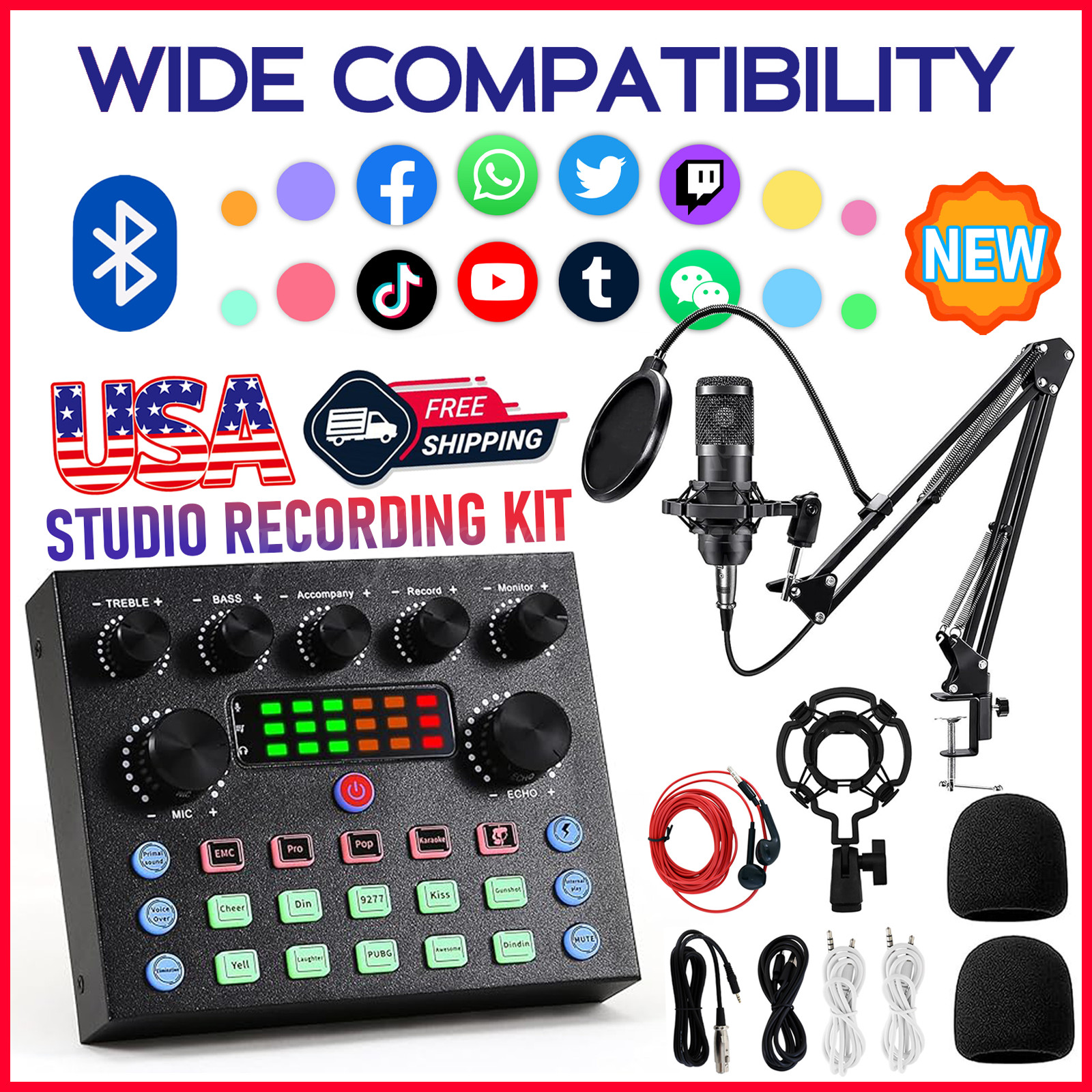 Bundle Home Studio Recording Kit Music Mixer Headphones Bm-800