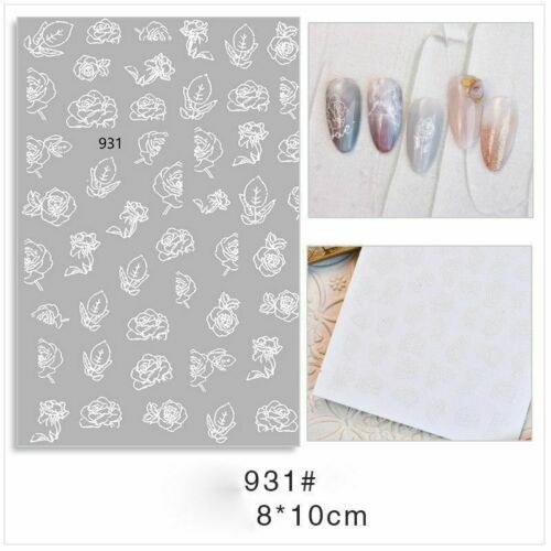 Transfers Stickers Flowers Water Art Nail Nail 3D Decoration White Black Decals - Picture 9 of 18