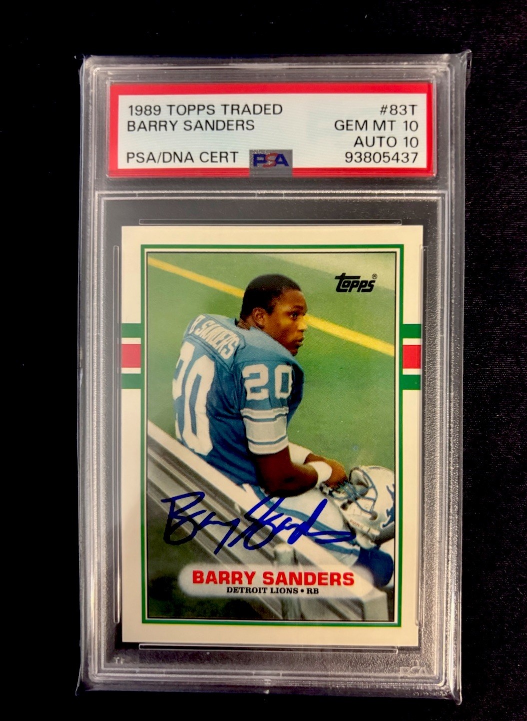 1989 Topps Traded Barry Sanders Rookie On Card Auto PSA 10 Auto 10 Gem Mint RC
