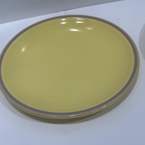 Metlox Poppy Trail Salad Plates Set of 6 Yellow Tan/Purple Band 8" Stoneware - Picture 11 of 17