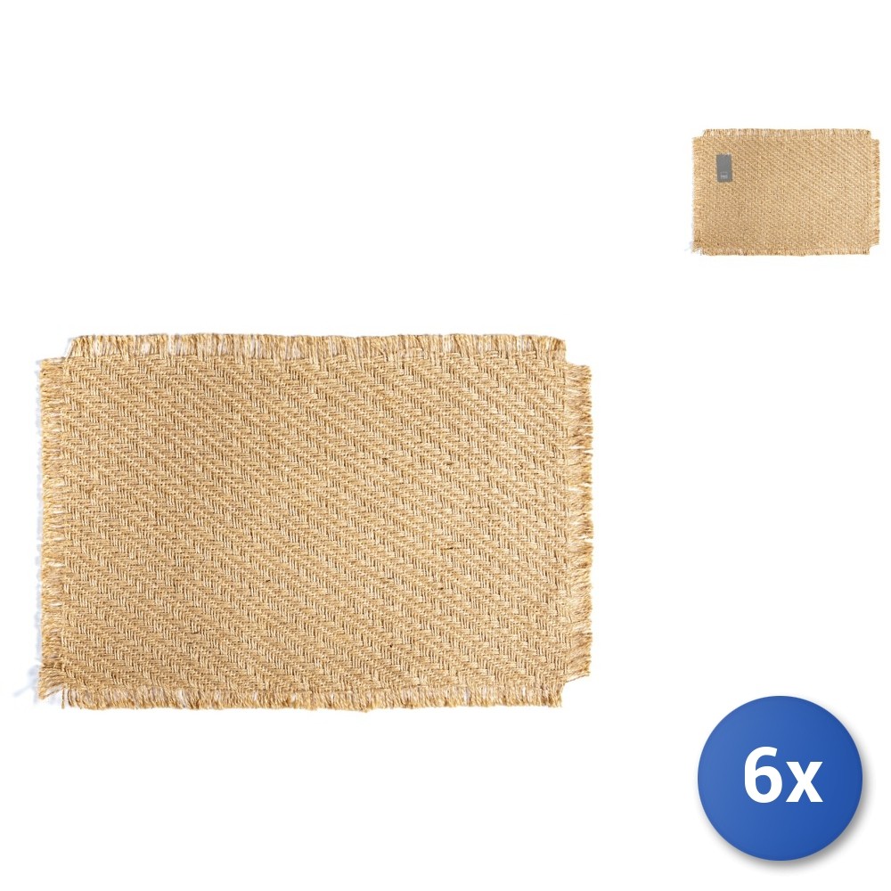 6x Natural Jute Table Mats Rectangular Shape 30x45 cm H&H
