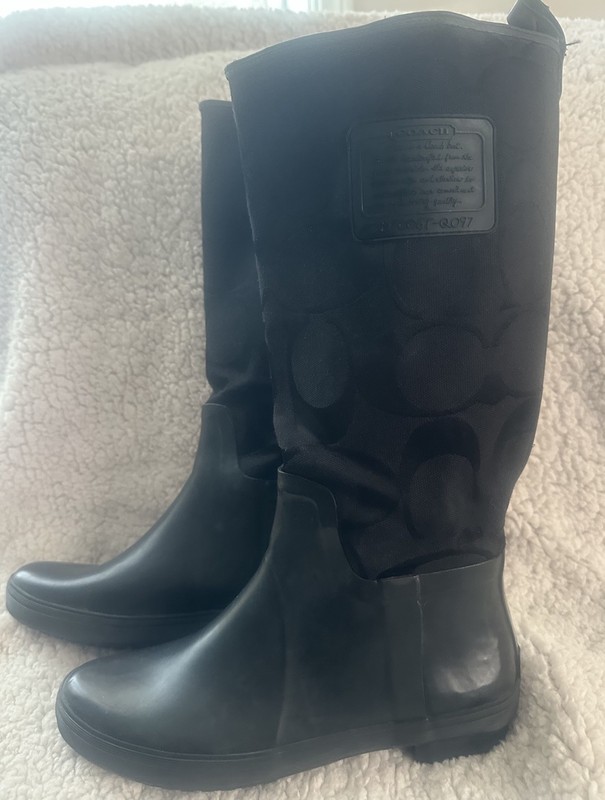 Coach Paige Signature Black Jacquard Rubber Rain Boots Size 7 ( See Last Photo)