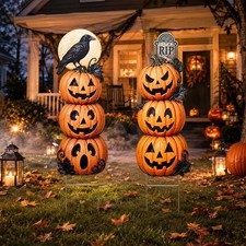 Halloween Garden Stakes, 2 Pack Pumpkin Yard Signs for Lawn Garden