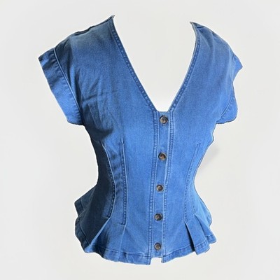 Tankaneo Womens Small V Neck Denim Vest Tops Trendy Summer Button Down Tank