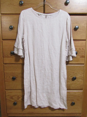 Fracesca Bettini Linen Dress 3/4 Ruffle Sleeve Italy Size MEDIUM Shift Short
