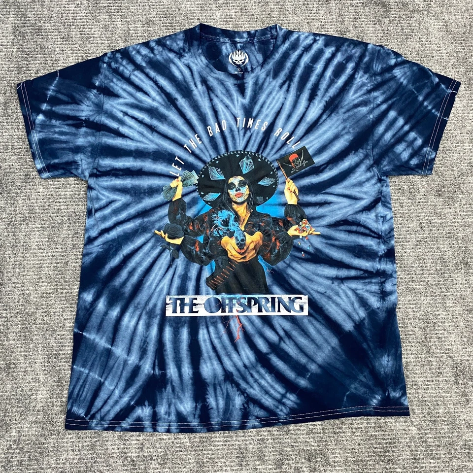 Camisa de gira de conciertos The Offspring para hombre XL Tie Dye Let The Bad Times Roll camiseta azul Foto 2 de 4