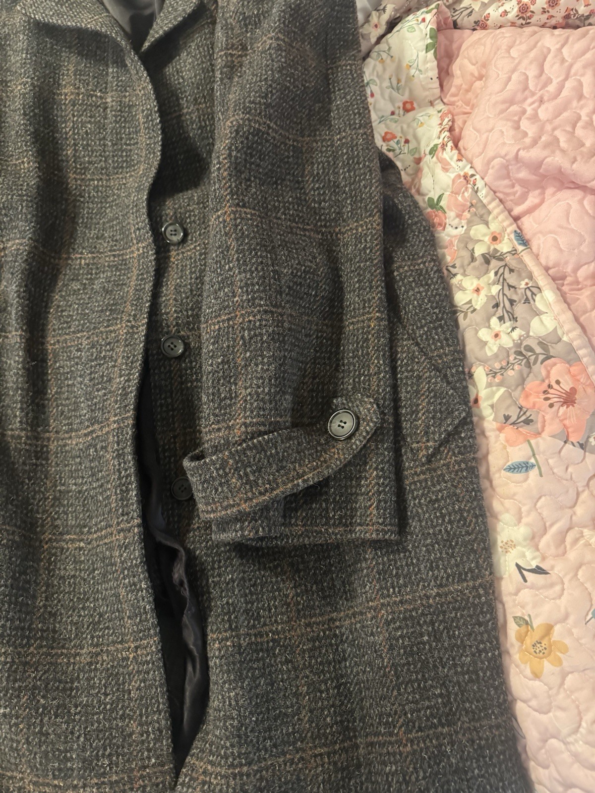 J.G. Hook Gray Plaid Collared Button Overcoat Poc… - image 4