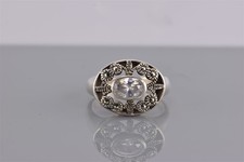 Sterling Silver Cubic Zirconia Swirled Marcasite Flowerets Band Ring 925 Sz: 7