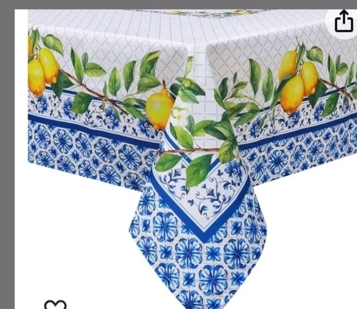 Spring/ Summer Tablecloth 60x 84 New Waterproof Indoor Outdoor Lemons Blue White - Image 2 of 4