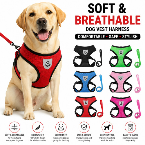 Dog Harness NO PULL Reflective Breathable Puppy Pet Cat Vest Padded With Leash
