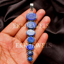 Natural Lapis Lazuli Gemstone 925 Sterling Silver Handmade Jewelry Pendant 2.80"