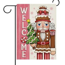 New Festive Nutcracker Large Burlap Garden Flag Double Sided, Size 28 x 40
