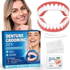 Moldable Silicone False Teeth Set - Upper Lower Dentures for Men Women
