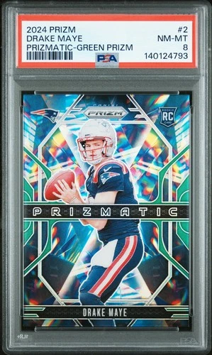 2024 PANINI PRIZM PRIZMATIC GREEN PRIZM #2 DRAKE MAYE ROOKIE RC PSA 8