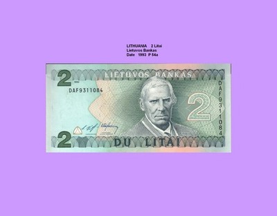 LITAUEN  LITHUANIA  2 LITAS  1993 Unc P. 54   61250#  #