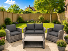 Image of WILMSLOW RATTAN GARDEN FURNITURE SET 4 PC CHAIRS SOFA TABLE OUTDOOR