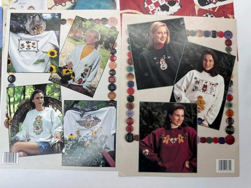 Lot Of 10 Cross Stitch Pattern Leisure Arts Leaflets Waste Canvas Clothing - Image 3 of 4