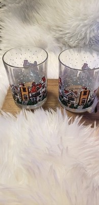 Luminarc D Arques Dublin Christmas Low Ball Glasses Snowy Village Set Of 2 VTG..