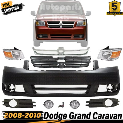 Front Bumper Cover & Fog Light Assembly Kit For 2008 - 2010 Dodge Grand Caravan