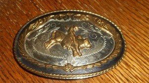 VTG German Silver Bull Rider Belt Buckle 4"