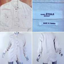 ISABEL MARANT ETOILE Shirt Jacket Loaken Ecru Linen Sz 4 LS TOP AS IS