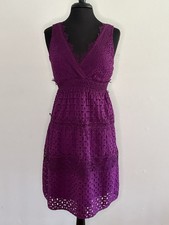 Elie Tahari Purple Lace Lined A-Line Dress V-Neck Sleeveless Knee Length Size S
