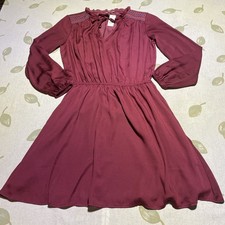 Gap Womens Burgundy Sz Small V-Neck Long Sleeve Midi Dress.               TT