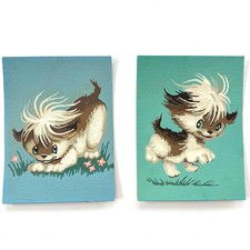 Vintage Paint By Numbers Dog Paintings - Set of 2 - Nursery Decor