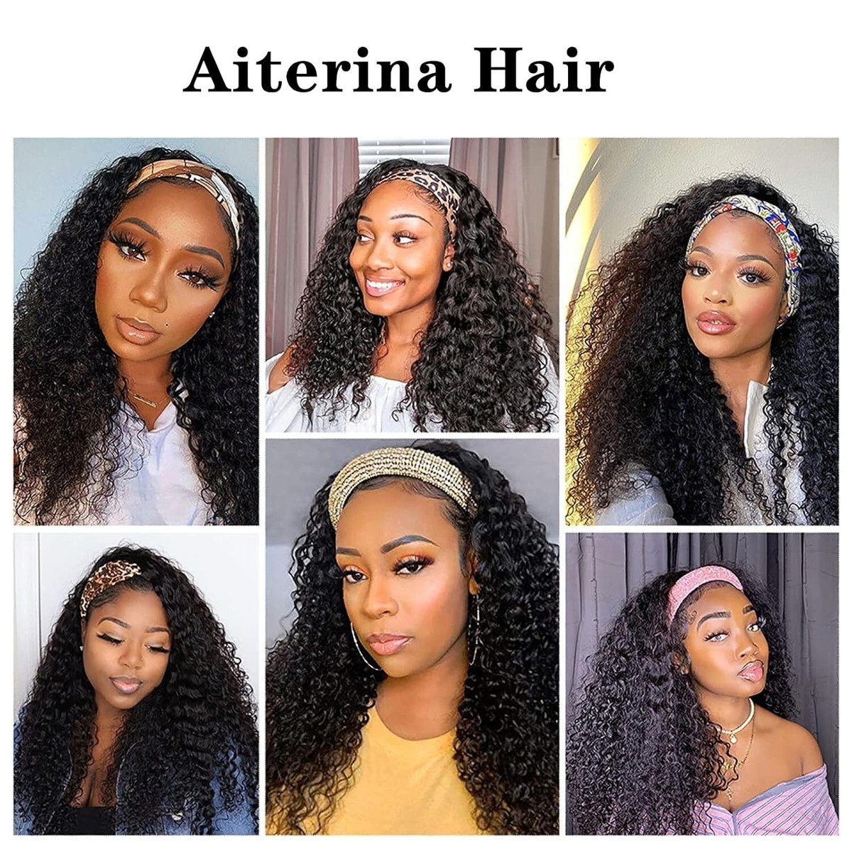Headband Wig Human Hair Deep Wave 12 Inch No Lace Curly for Women Natural Style 12 Curly Deep Wave Headband Wig 100% Human Hair for Black  main image 2