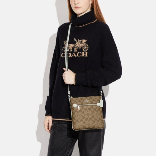Coach Mini Rowan File Bag Crossbody Purse In Signature Canvas Khaki Sage CF340 - Picture 3 of 5