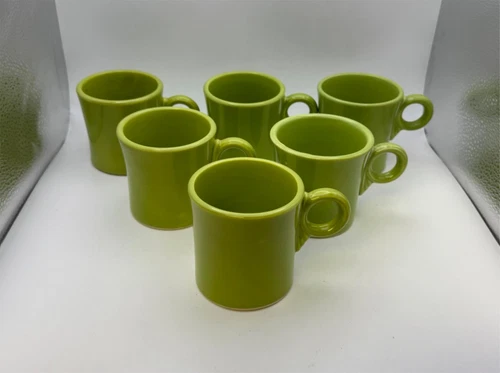 Set of 6 Vintage Homer Laughlin Fiestaware FIESTA CHARTREUSE Tom & Jerry Mugs