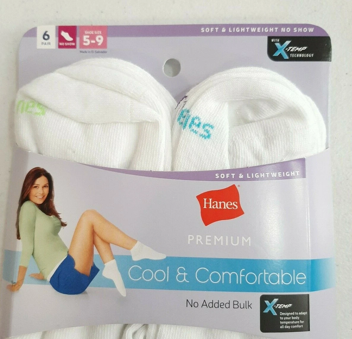 Hanes Premium Women's 6 Pair Cool & Comfortable No Show Socks Size 5-9  X-Temp