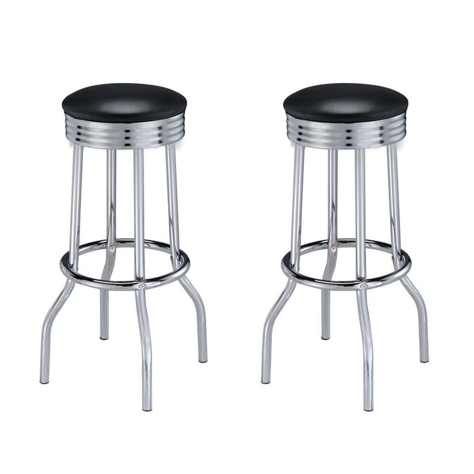 Theodore Modern Upholstered Leatherette Top Bar Stools Chrome Finish (Set of 2) - Image 3 of 3
