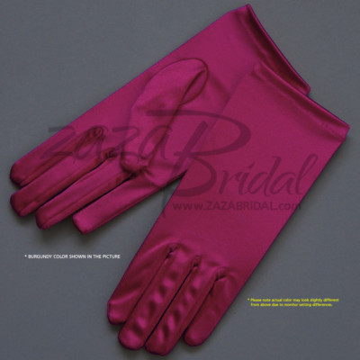 Shiny Stretch Satin Dress Gloves 2BL - Wrist Length, Various Colors