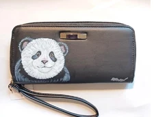 Panda Bear Wallet for Women Hand Painted Wristlet Mother's Day Gift