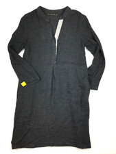 ZARA Basic DRESS Womens S Gray Grey Long Sleeve Lightweight Wool V-Neck Henley