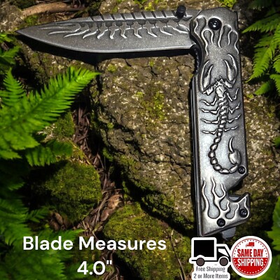 Scorpion 3-D Stone Wash Design Assisted Folding Pocket Knife Handle 5.0''
