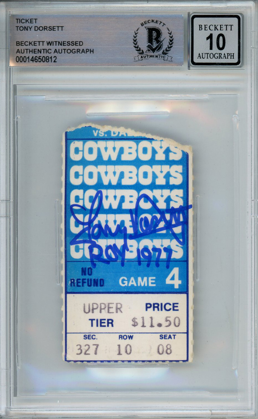 Tony Dorsett Autographed Signed 11/6/1997 Cowboys Vs Giants Ticket Stub Beckett Slab 