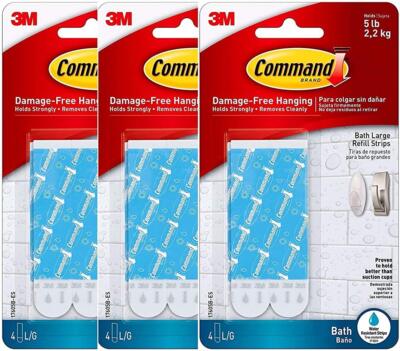 12 Large Water Resistant Command Strips for Picture Hanging No Marks or Holes